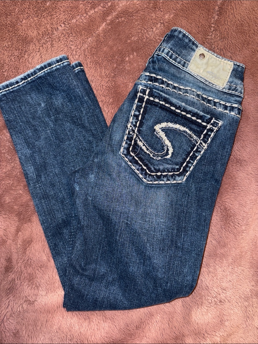 Silver Jeans Girls Medium Blue Jeans with Contrast Stitching